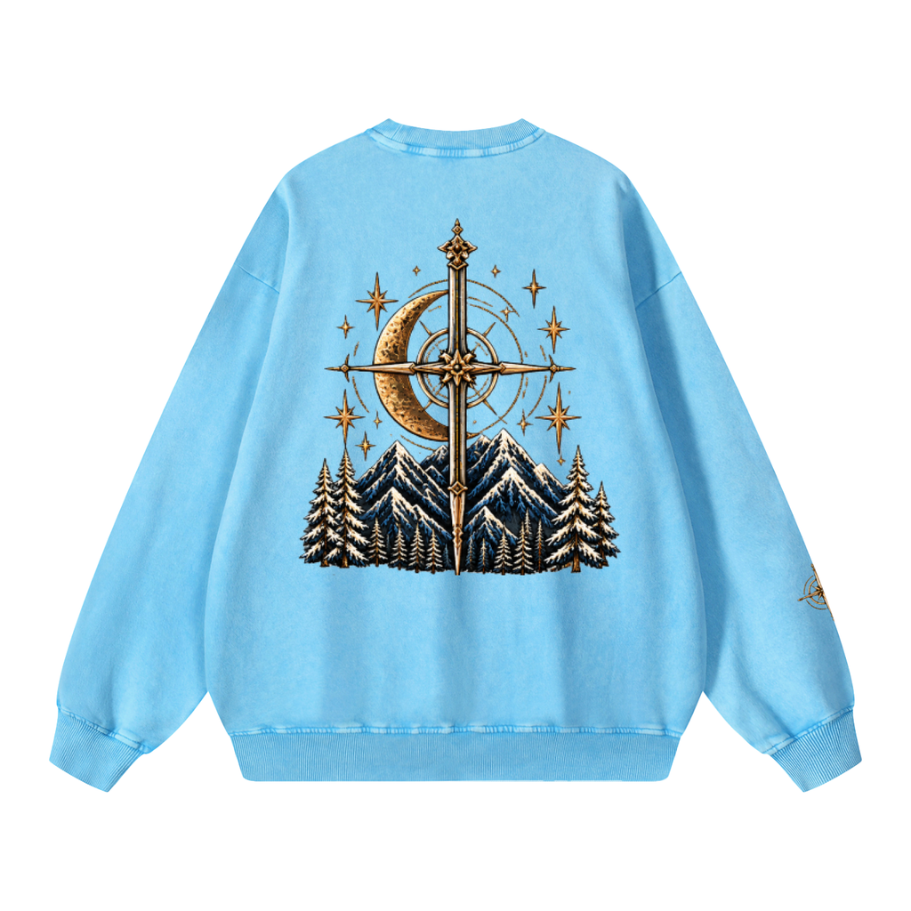 Celestial Compass | Oversized Washed Crewneck