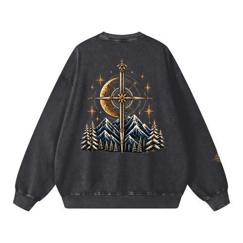 Celestial Compass | Oversized Washed Crewneck
