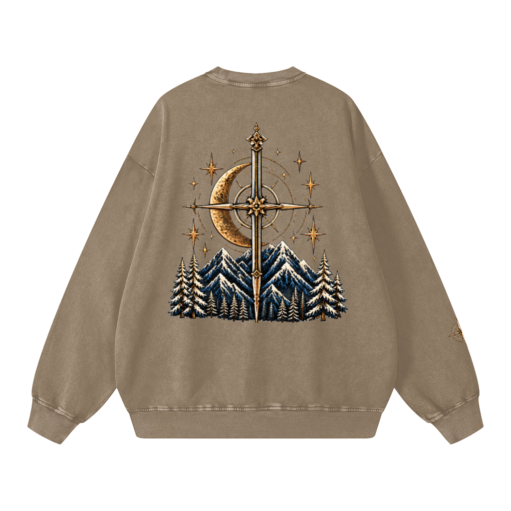 Celestial Compass | Oversized Washed Crewneck