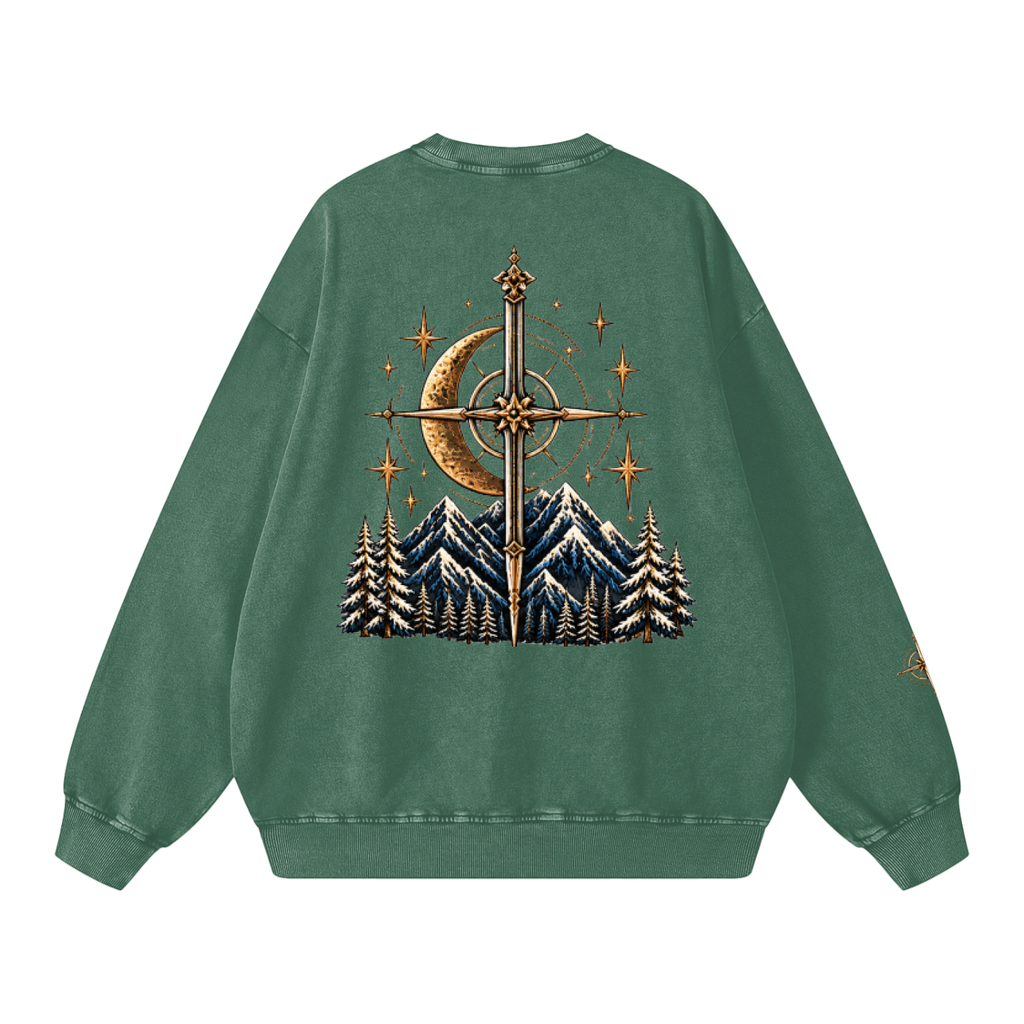 Celestial Compass | Oversized Washed Crewneck