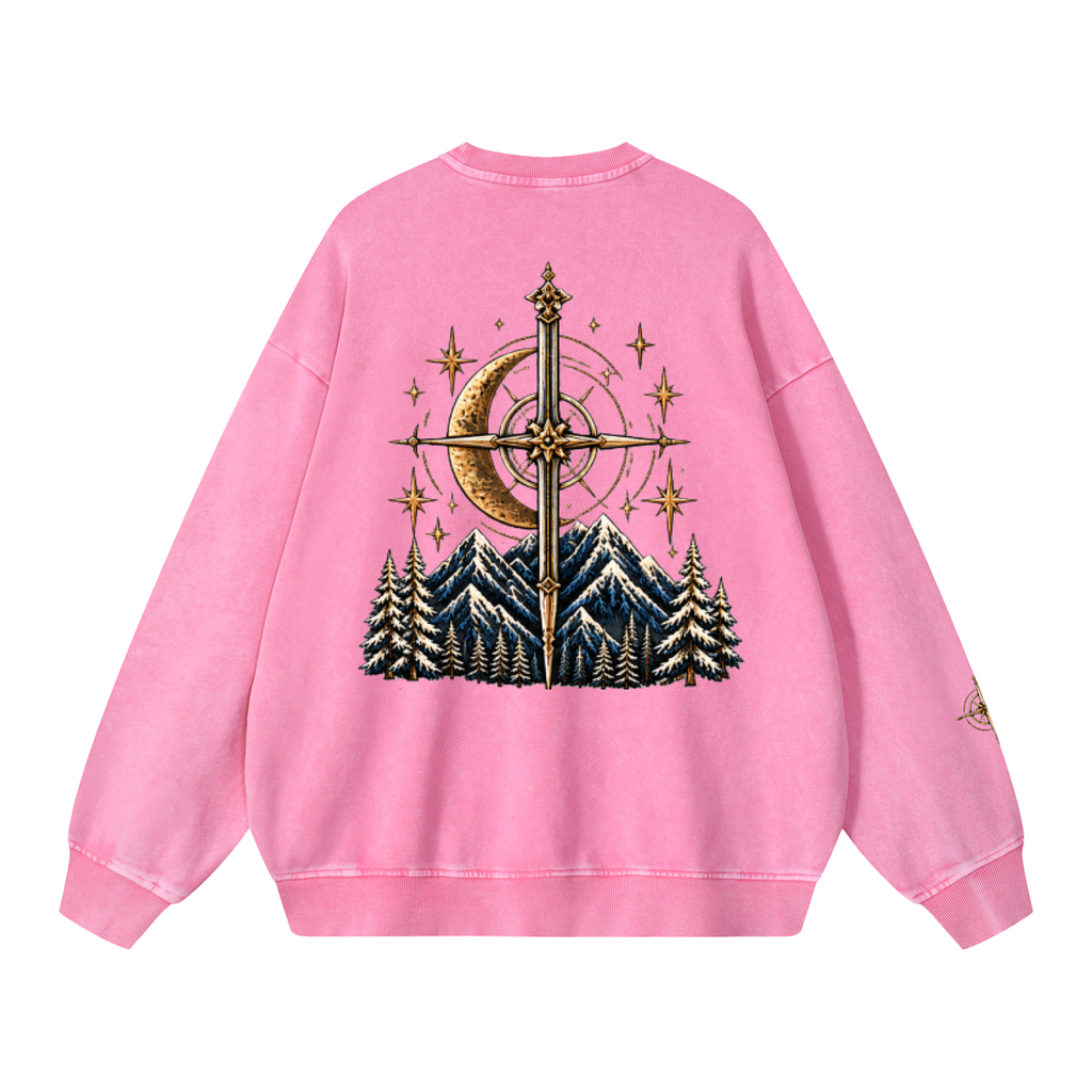 Celestial Compass | Oversized Washed Crewneck